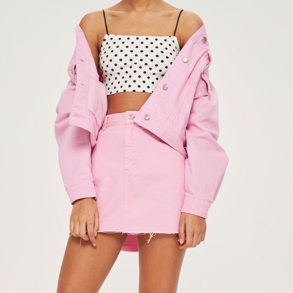 NWOT Topshop Moto Bubblegum Pink Distressed Mini Skirt Size 6 - Picture 2 of 11